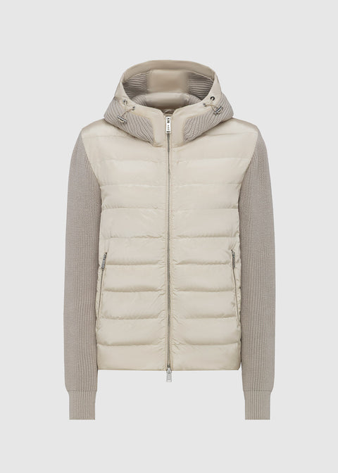 PADDED BOMBER WITH KNITTED SLEEVES AND DETAILS