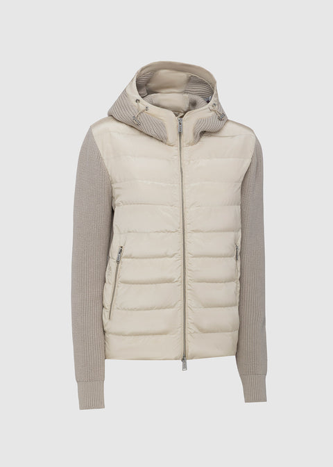 PADDED BOMBER WITH KNITTED SLEEVES AND DETAILS