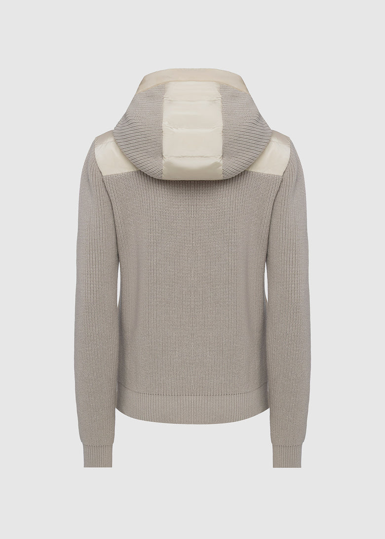 padded bomber with knitted sleeves and details