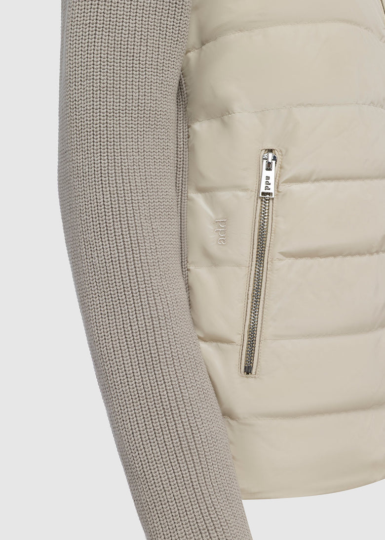 padded bomber with knitted sleeves and details