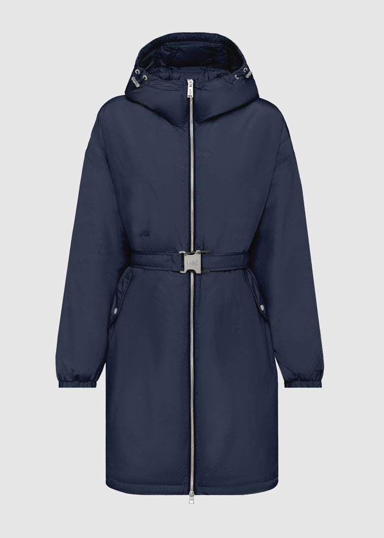 smooth padded parka with belt