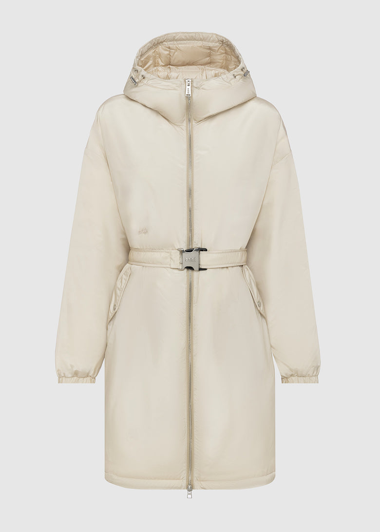 smooth padded parka with belt