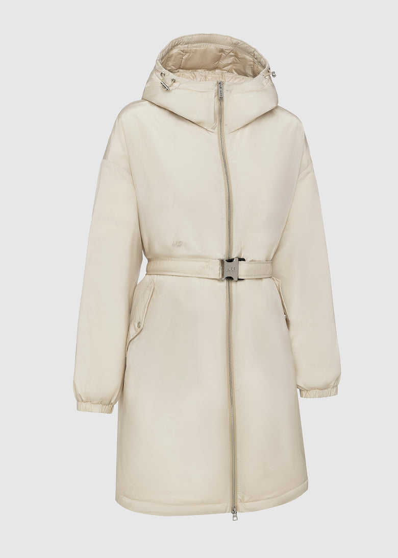 smooth padded parka with belt