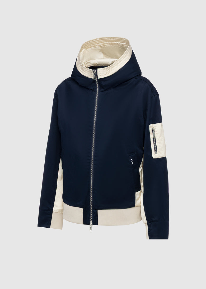 hooded bomber jacket in material mix