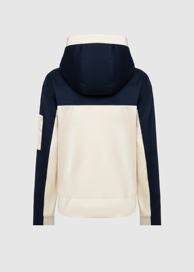 hooded bomber jacket in material mix