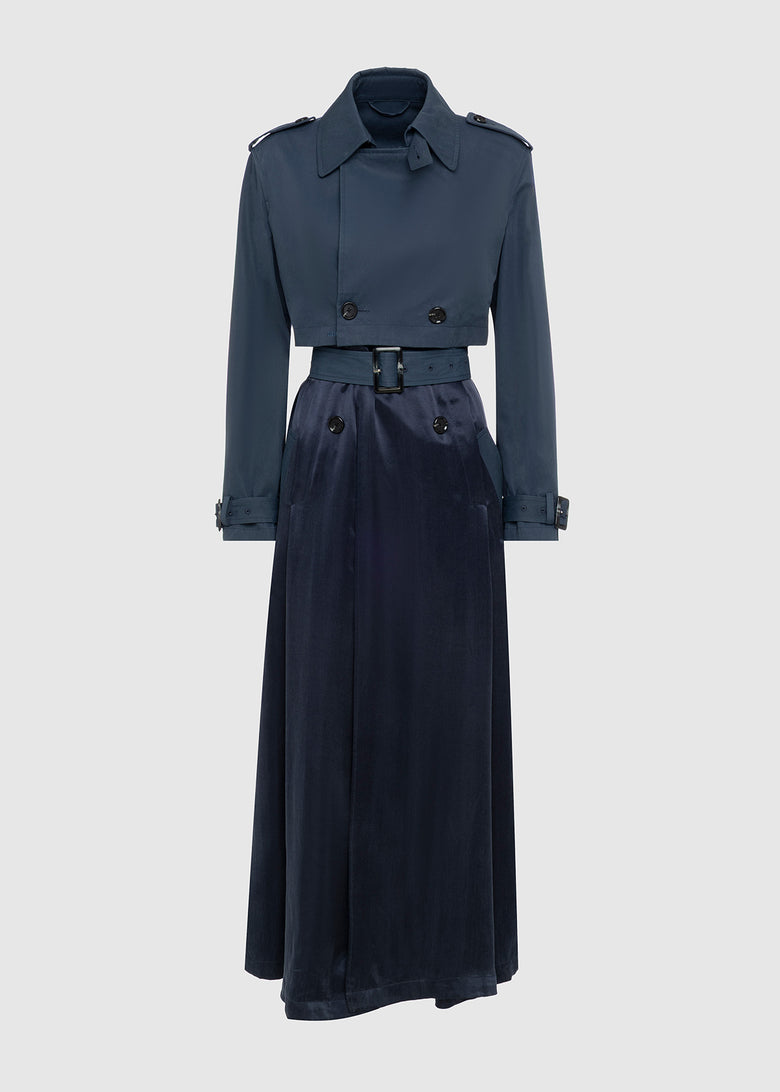 long double-breasted trench in double fabric