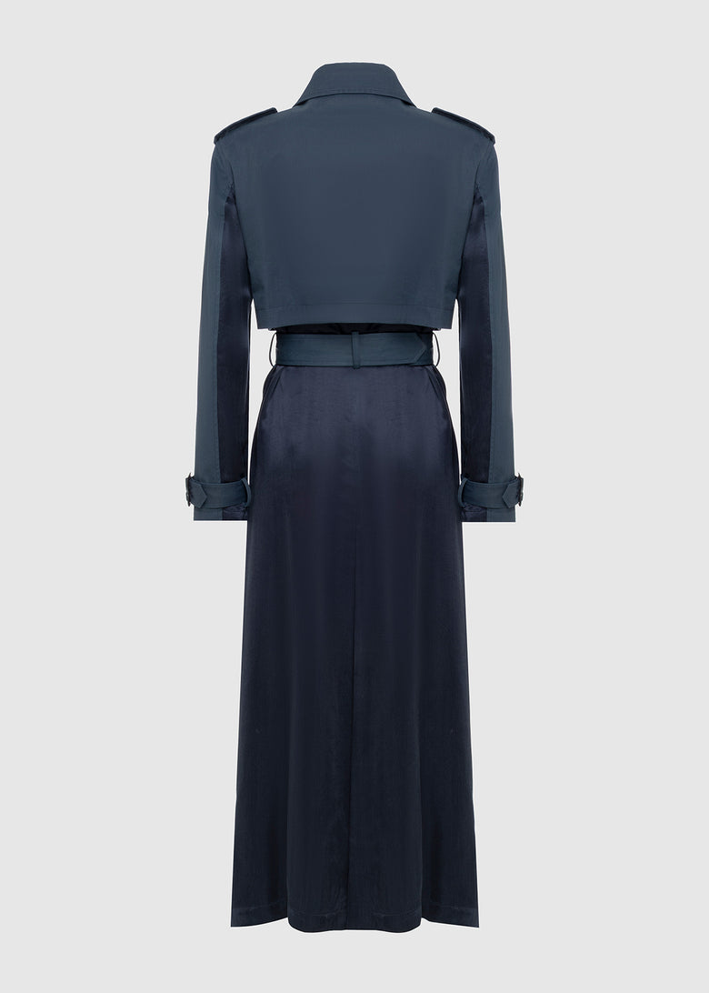 long double-breasted trench in double fabric