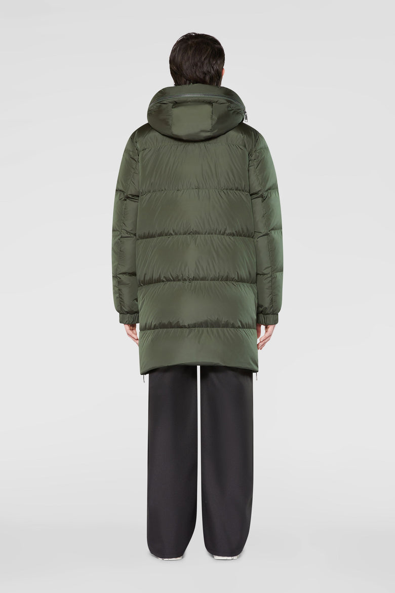 Down parka with branded hood