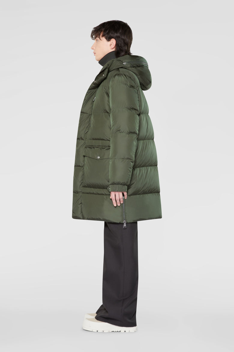 Down parka with branded hood
