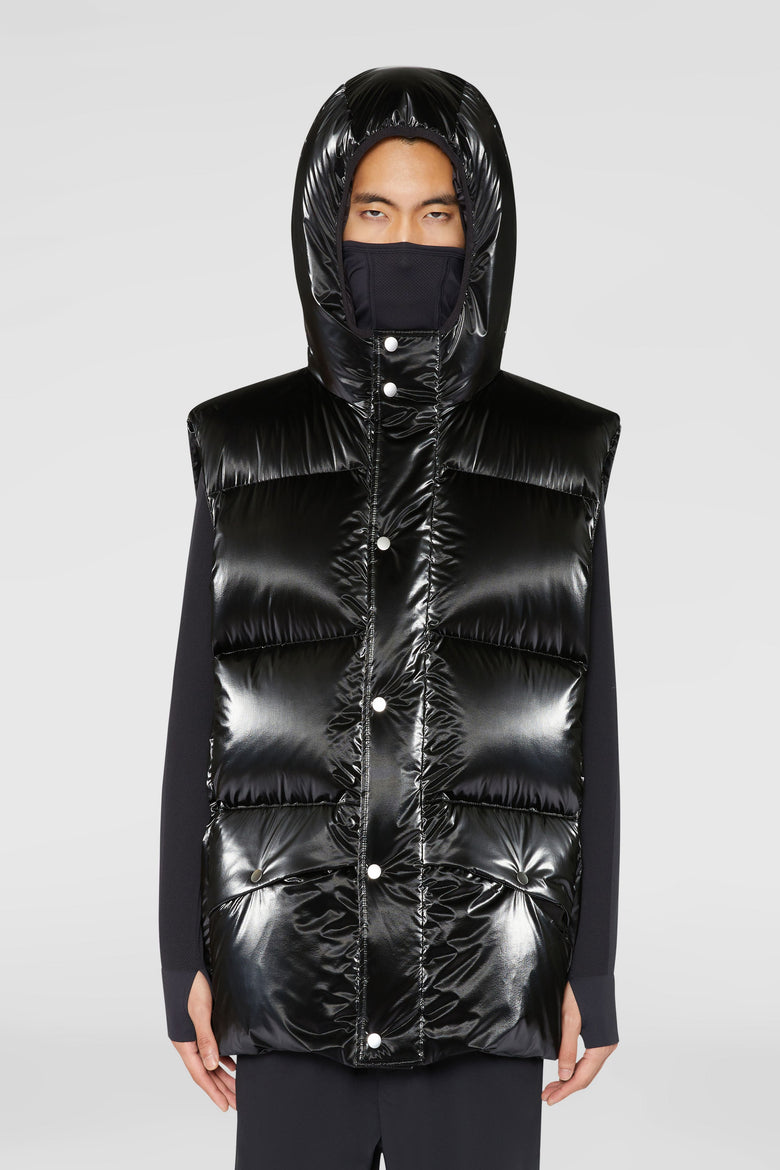Gilet in piuma con cappuccio fisso