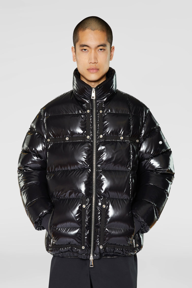 Down jacket with detachable hood and pockets