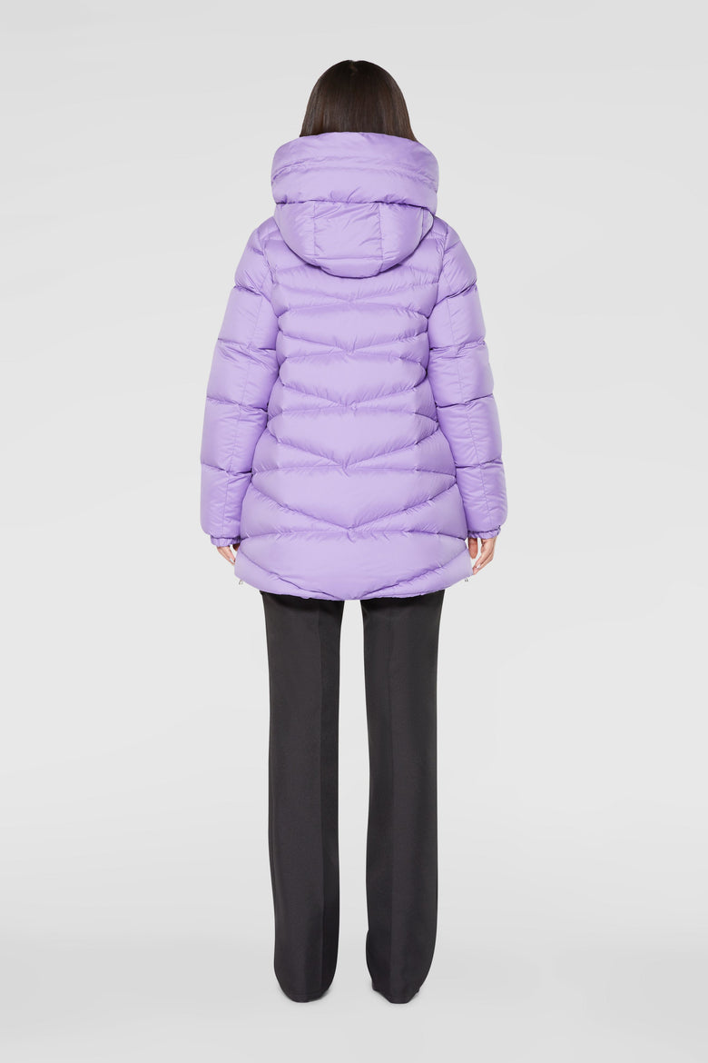 Hooded high collar down jacket