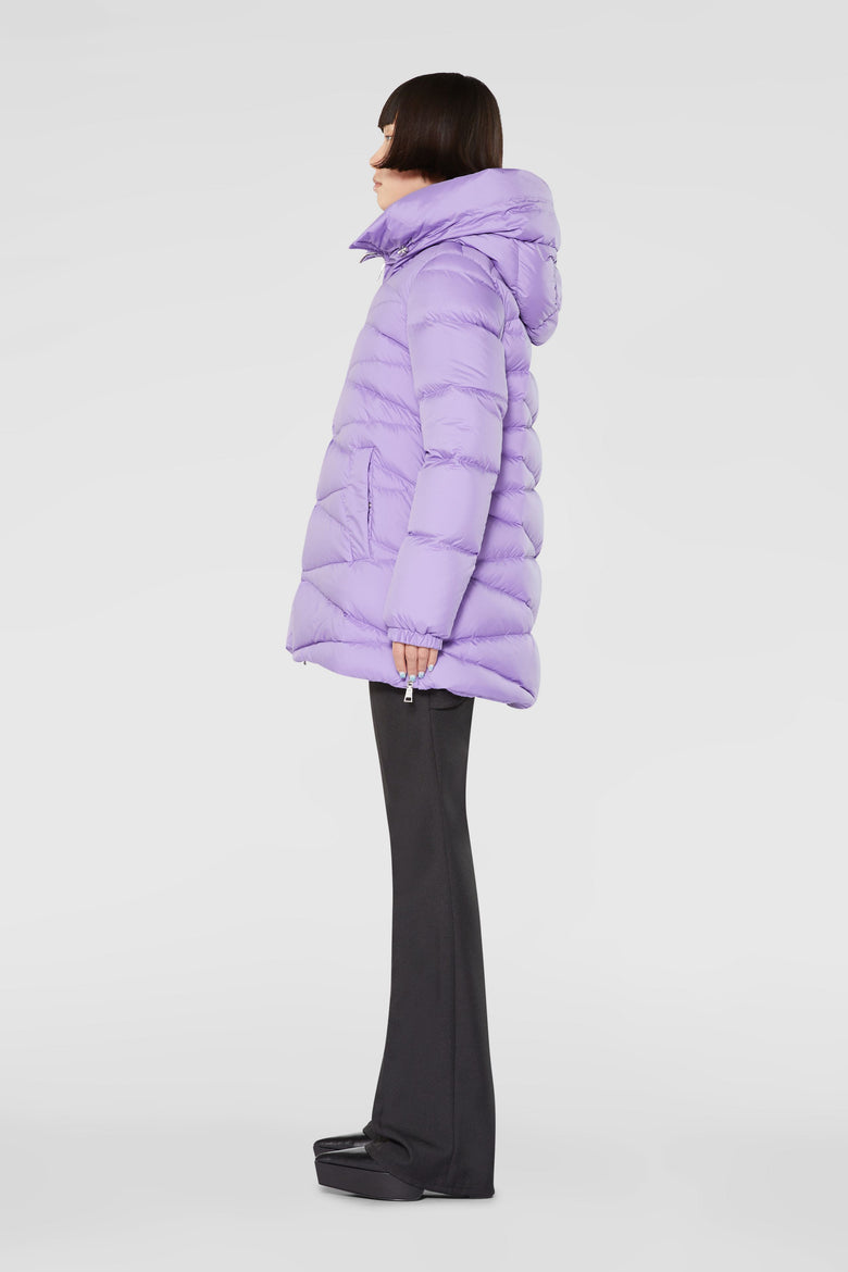 Hooded high collar down jacket