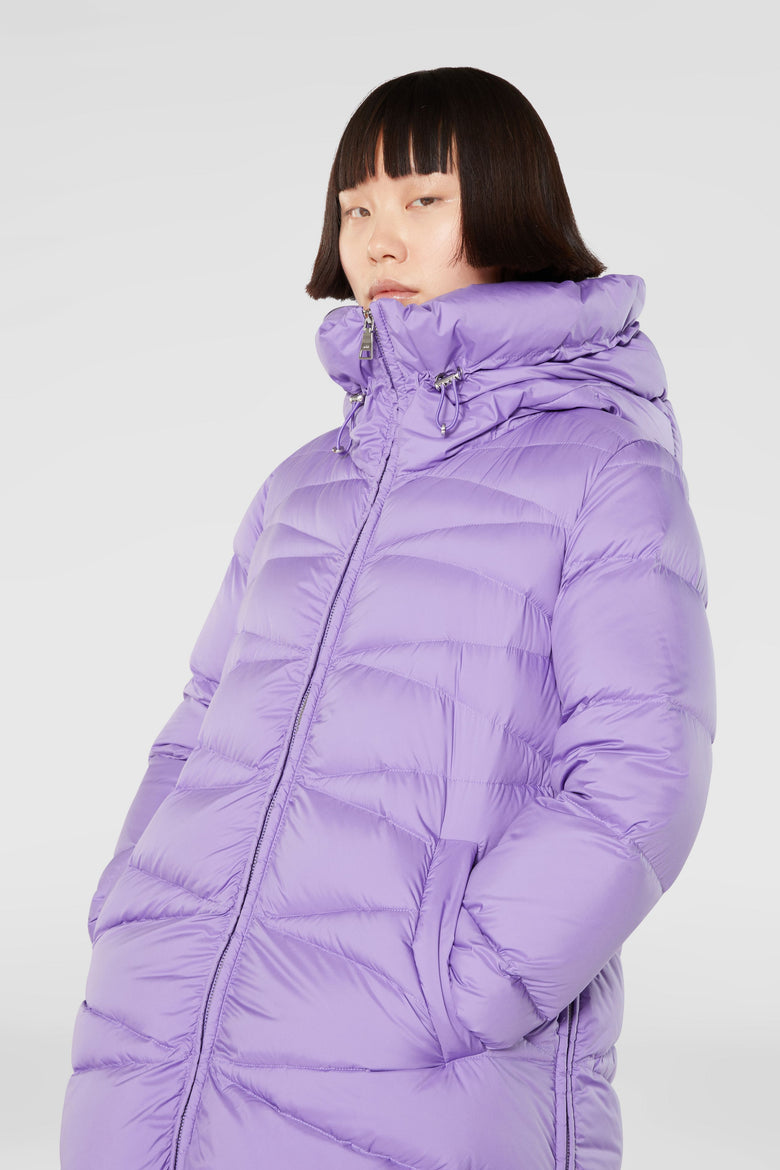 Hooded high collar down jacket