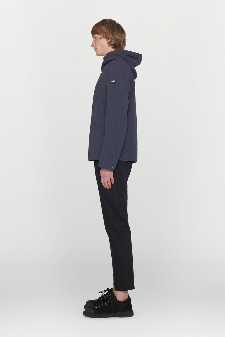 Cotton and nylon blend jacket with hood