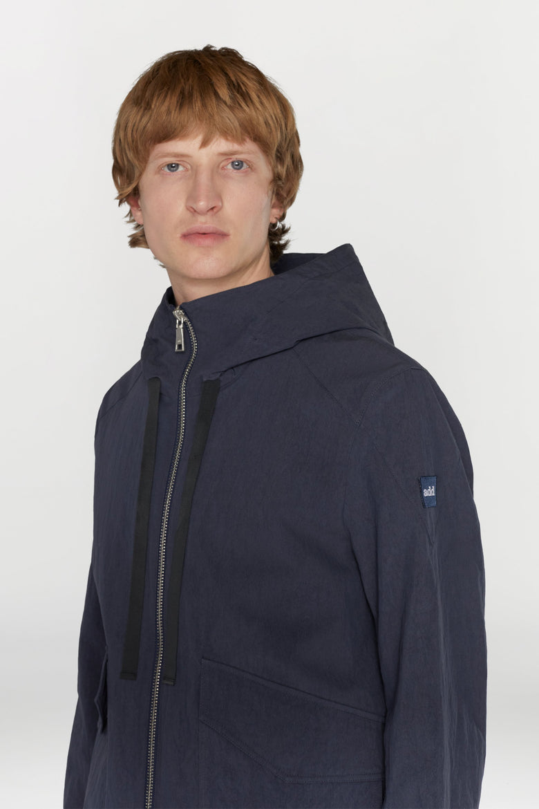 Cotton and nylon blend jacket with hood