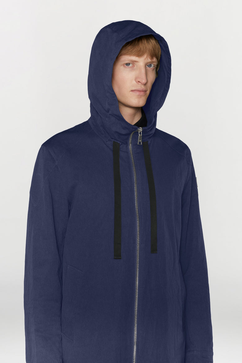 Water-repellent cotton and nylon blend jacket with hood