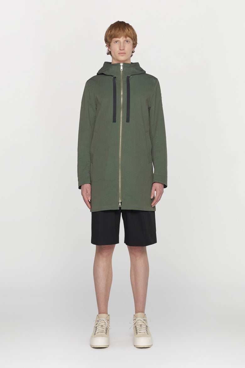 Water-repellent cotton and nylon blend jacket with hood