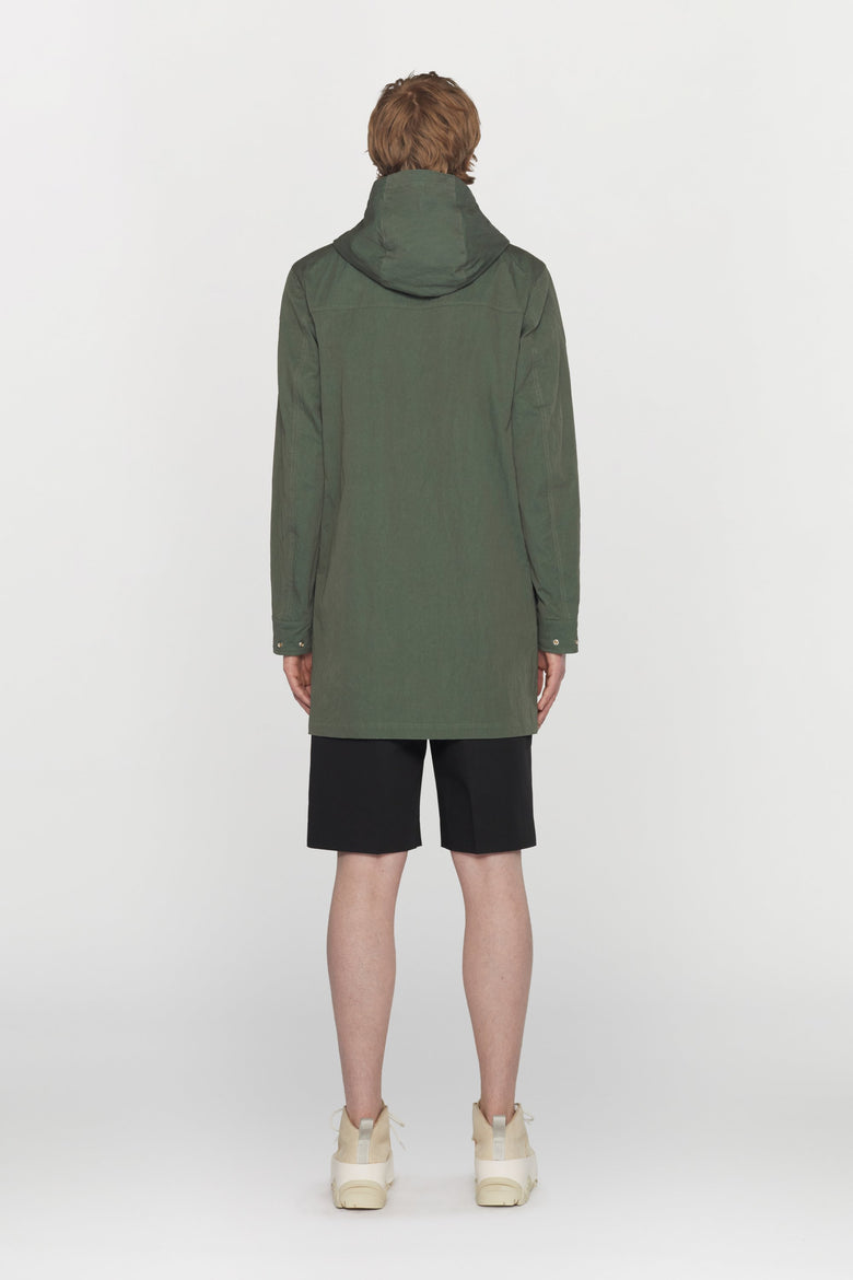 Water-repellent cotton and nylon blend jacket with hood