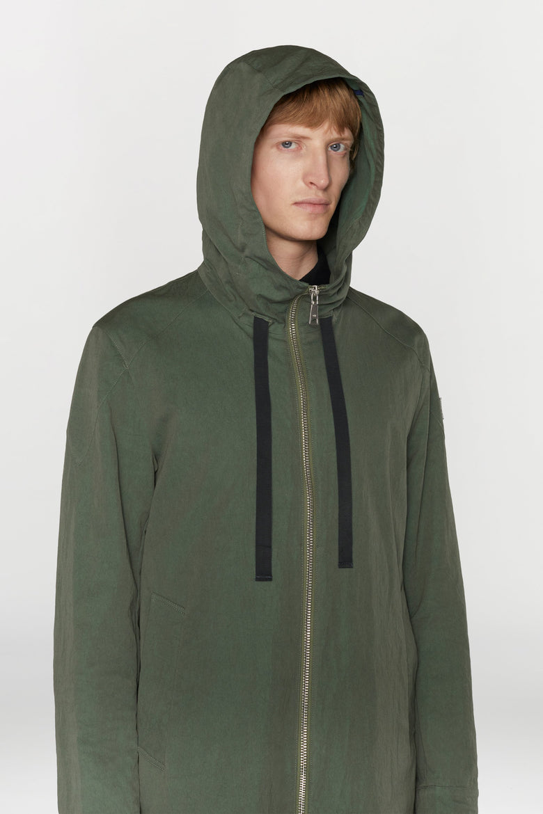 Water-repellent cotton and nylon blend jacket with hood