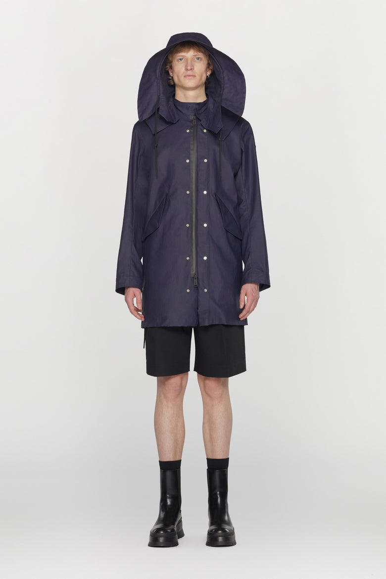 Waterproof natural fibre parka with removable hood