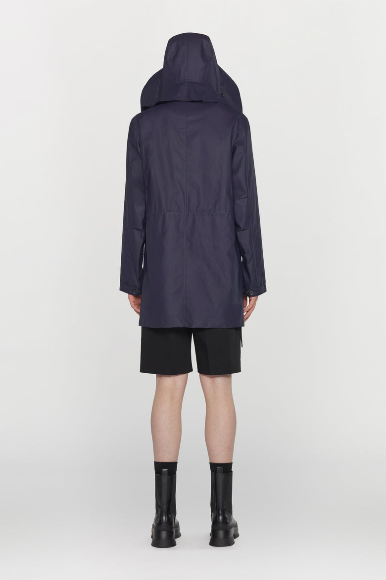 Waterproof natural fibre parka with removable hood