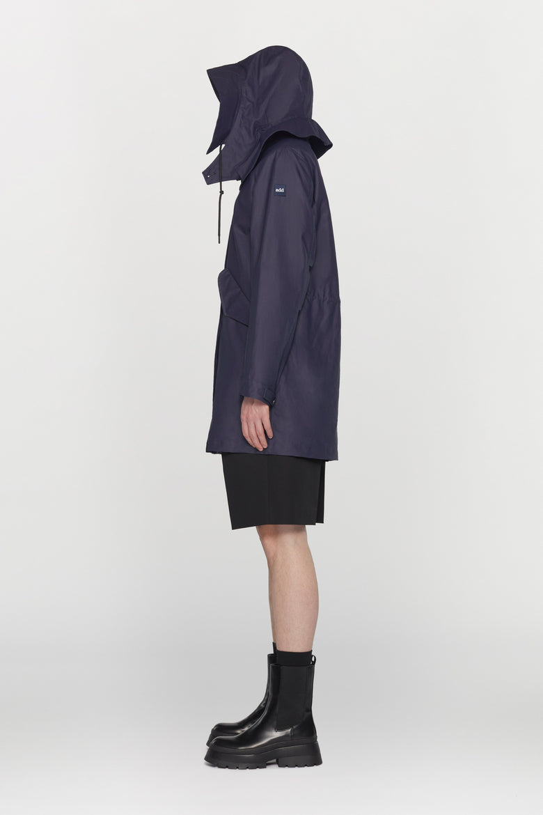 Waterproof natural fibre parka with removable hood