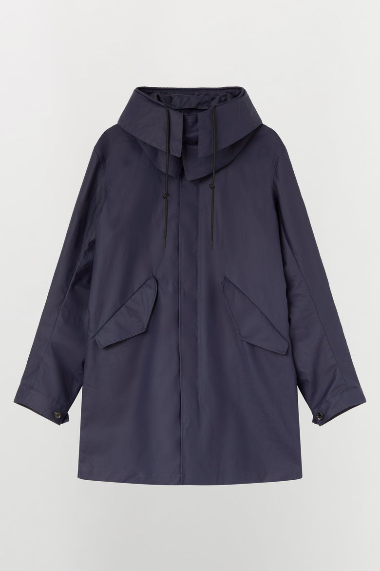 Waterproof natural fibre parka with removable hood