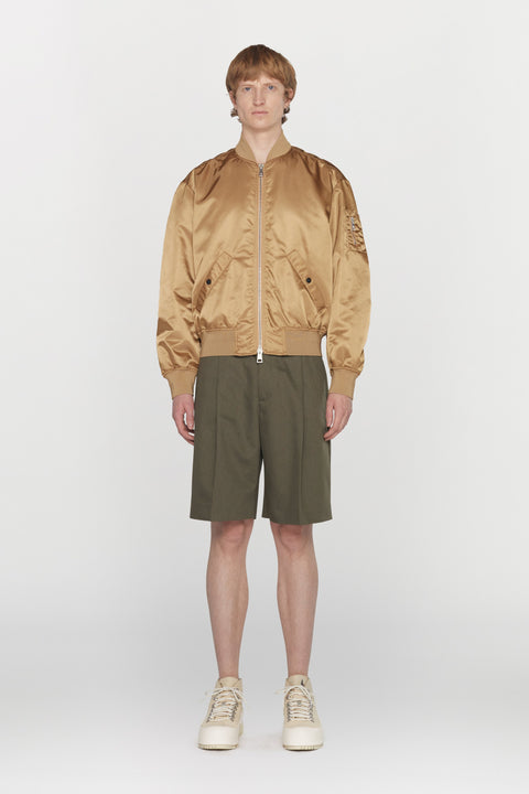Bomber in nylon idrorepellente con dettagli a costine
