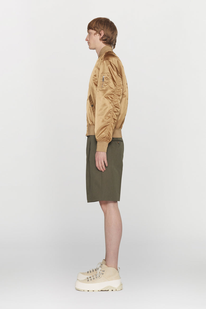 Water-repellent nylon bomber jacket with ribbed details