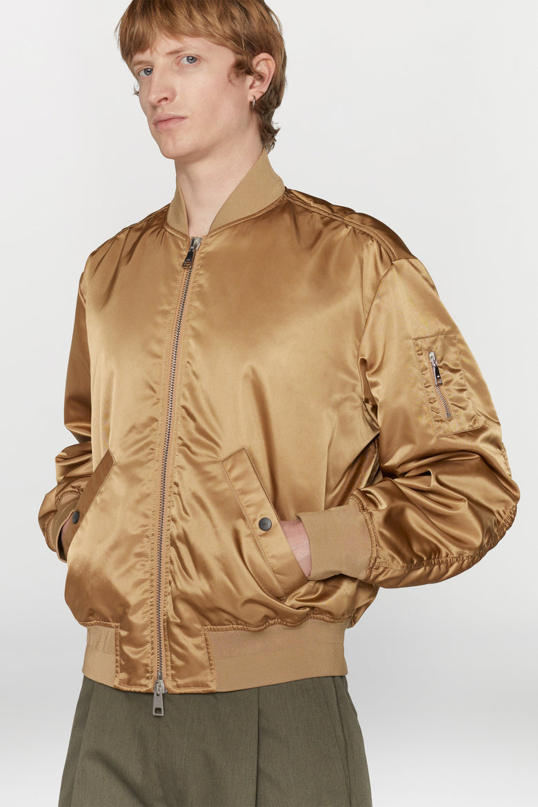 Water-repellent nylon bomber jacket with ribbed details