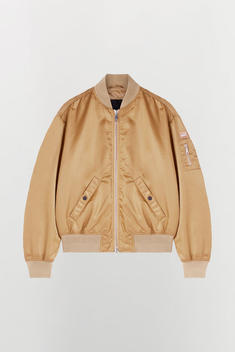 Water-repellent nylon bomber jacket with ribbed details