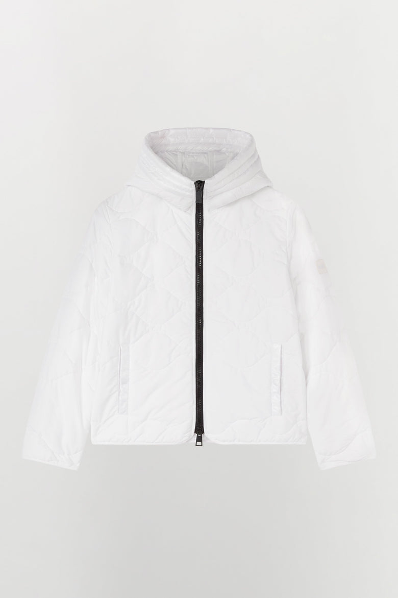 Gender neutral jacket in water- repellent nylon with hood
