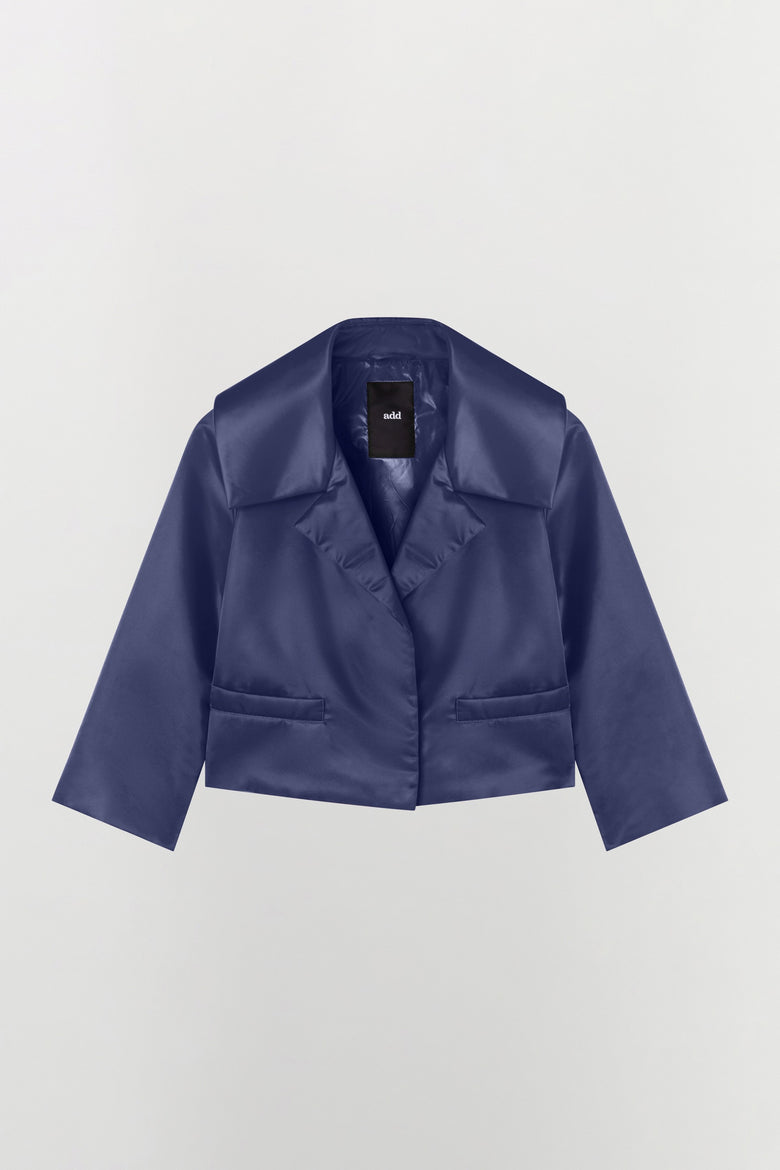 Water-repellent nylon short jacket with lapels