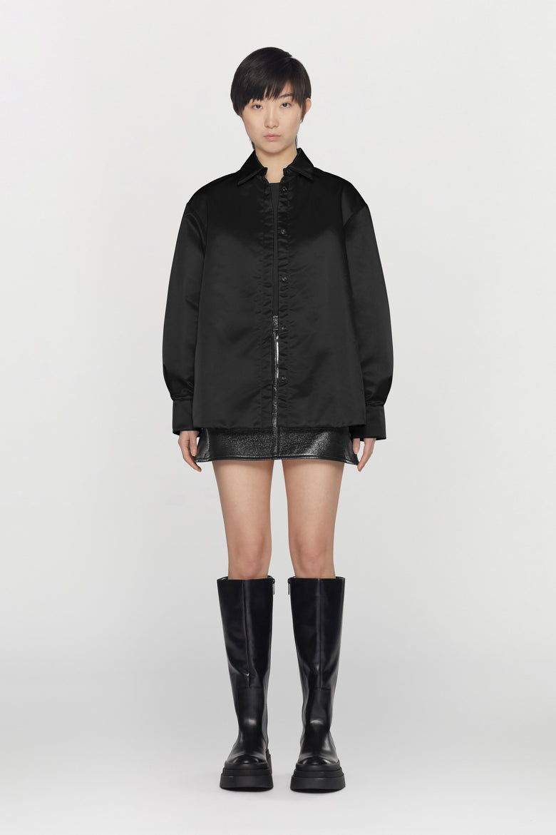 Water-repellent nylon oversize shirt with adjustable sleeves