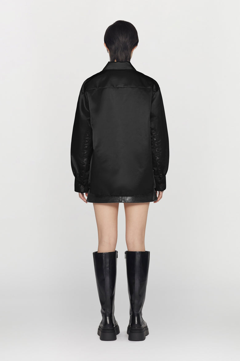 Water-repellent nylon oversize shirt with adjustable sleeves