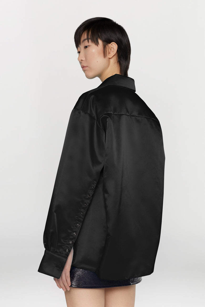 Water-repellent nylon oversize shirt with adjustable sleeves