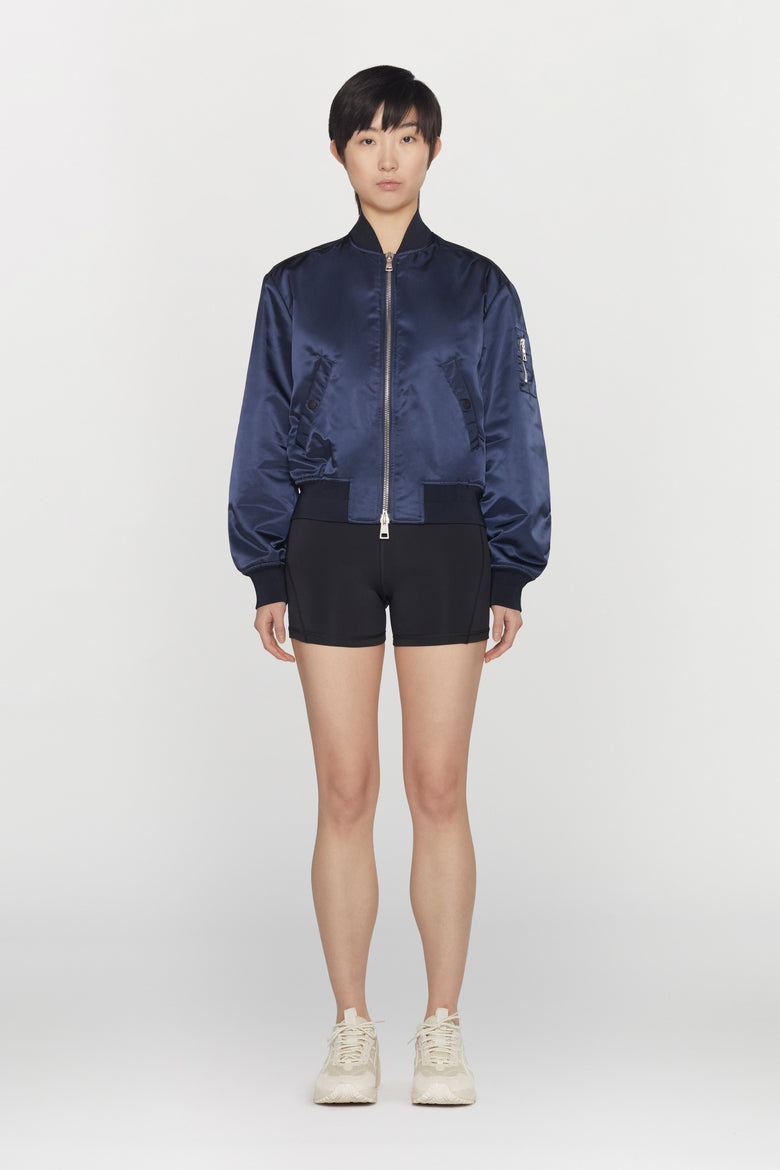 Water-repellent nylon bomber jacket with ribbed details
