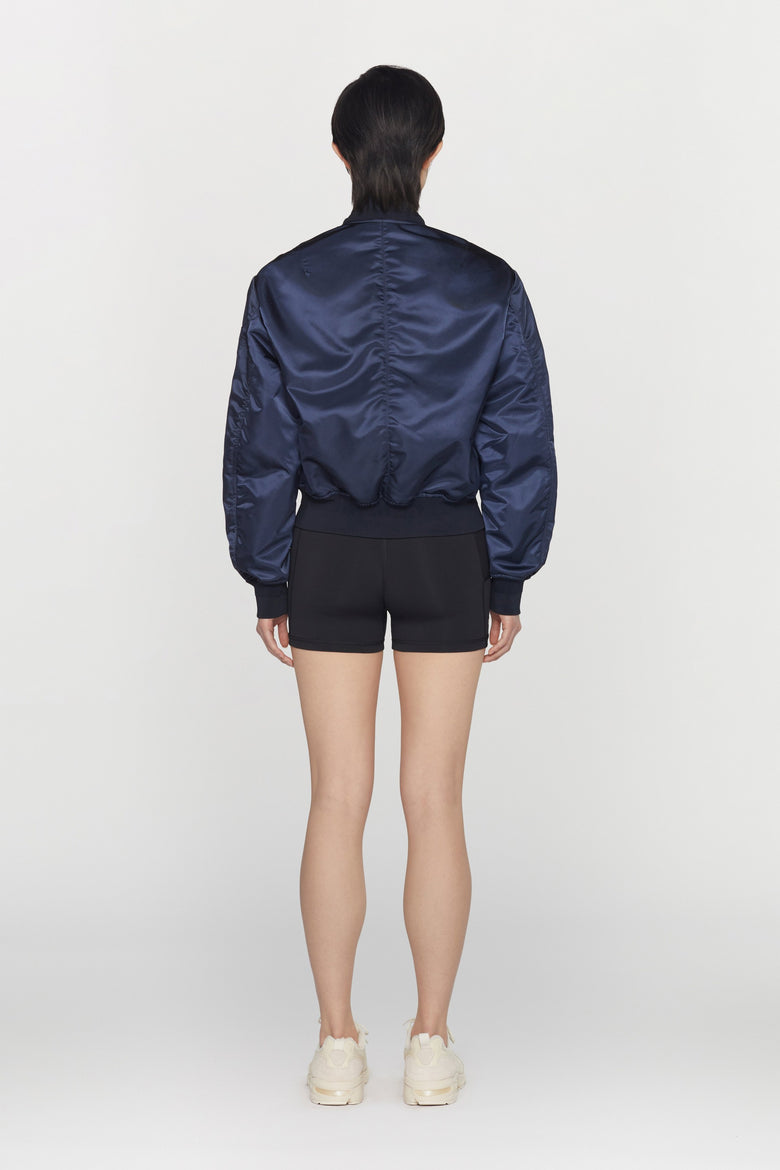Water-repellent nylon bomber jacket with ribbed details