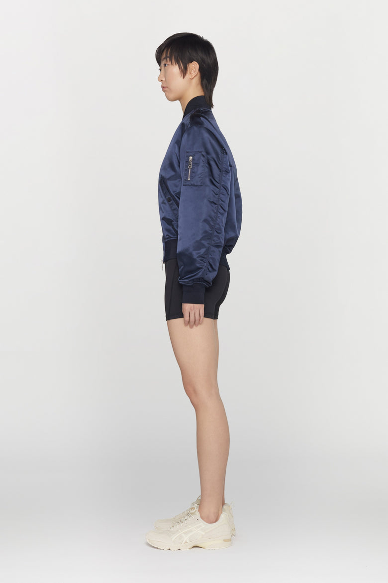 Water-repellent nylon bomber jacket with ribbed details