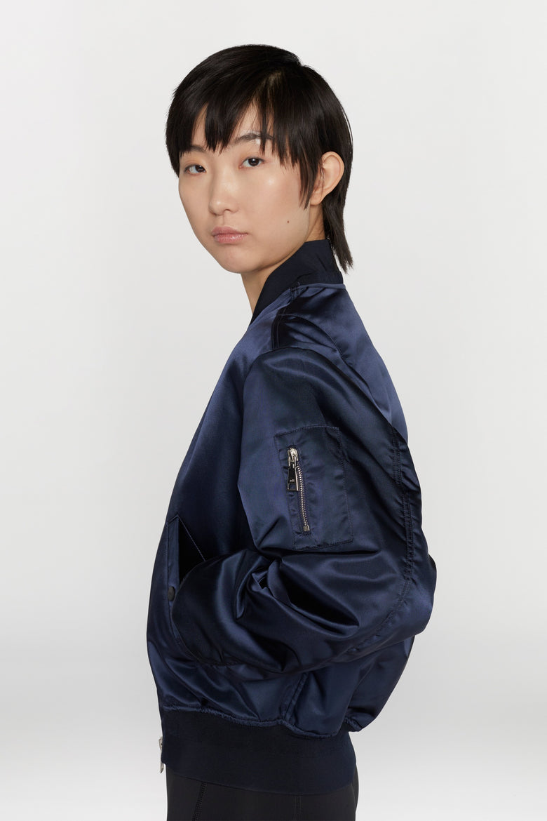 Water-repellent nylon bomber jacket with ribbed details