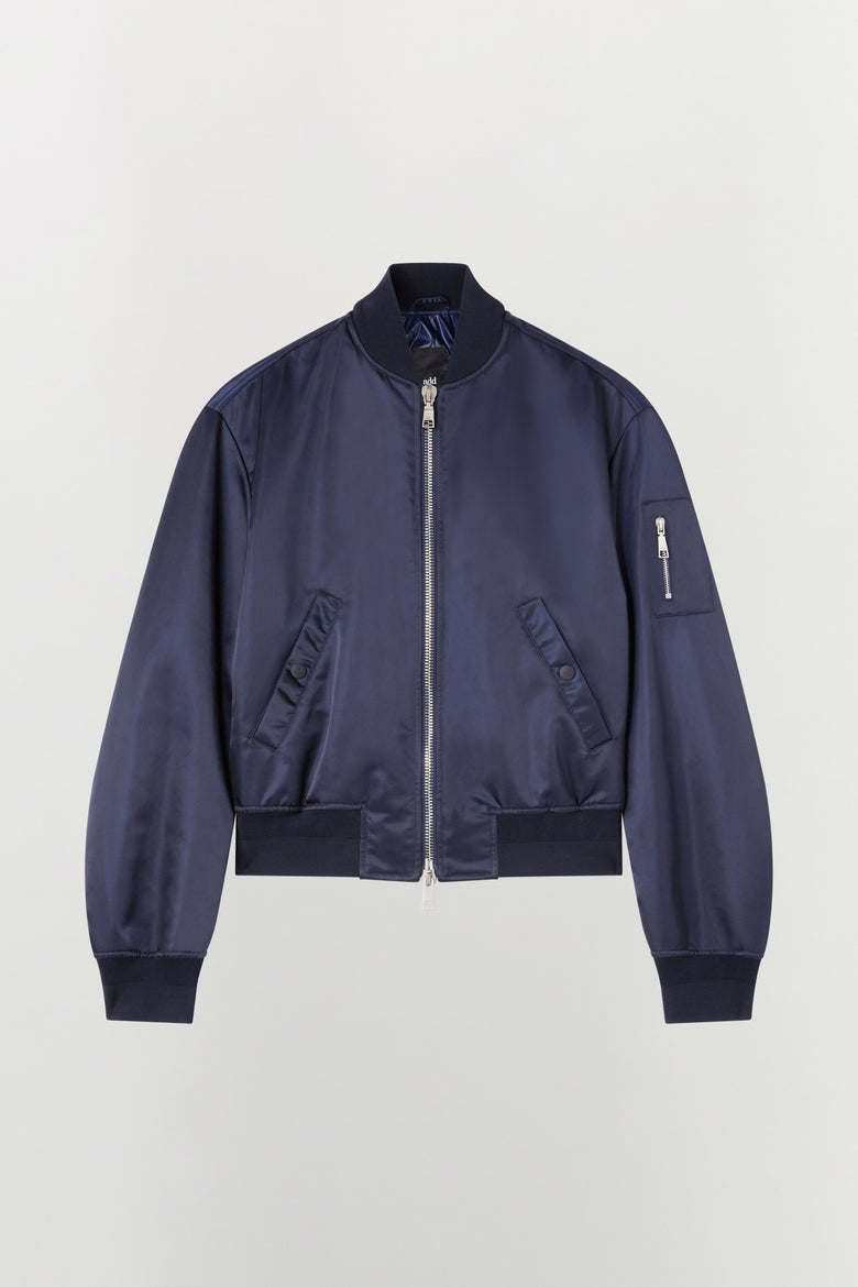 Water-repellent nylon bomber jacket with ribbed details
