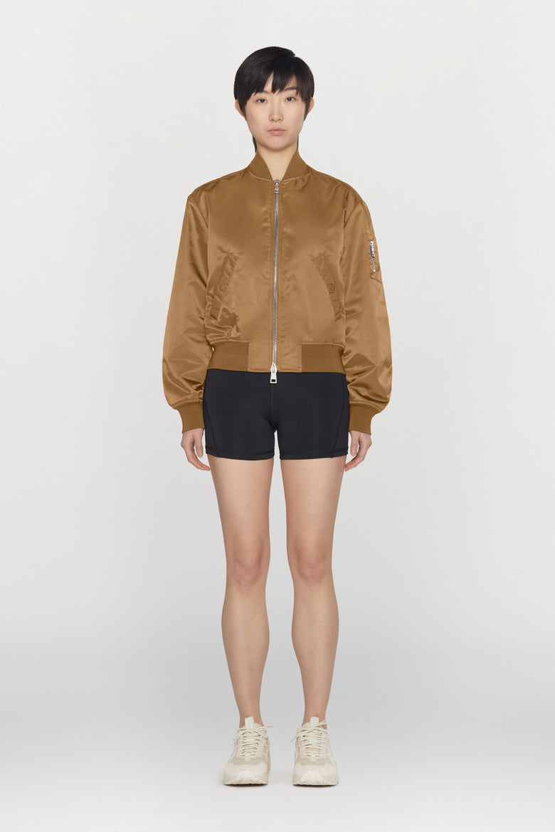 Water-repellent nylon bomber jacket with ribbed details