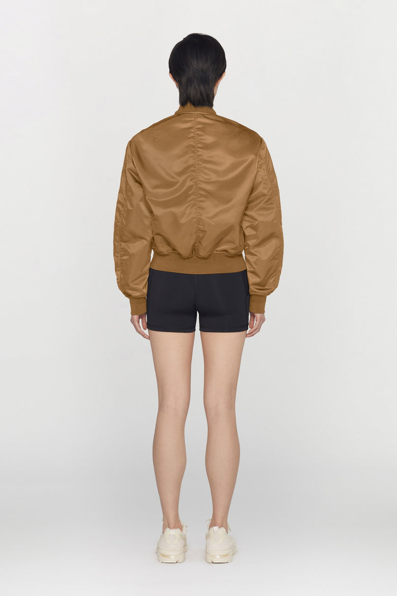 Water-repellent nylon bomber jacket with ribbed details