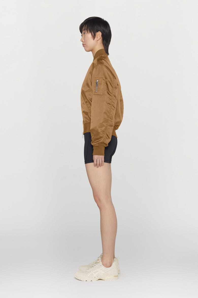 Water-repellent nylon bomber jacket with ribbed details