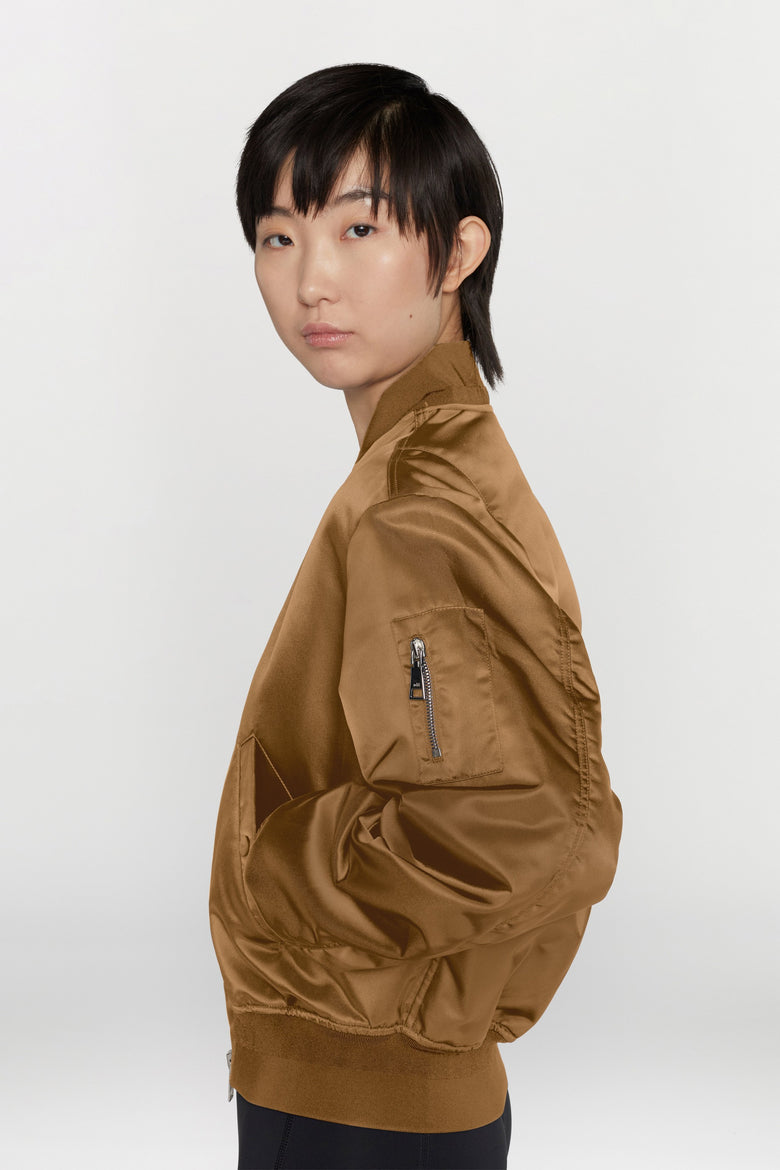 Water-repellent nylon bomber jacket with ribbed details