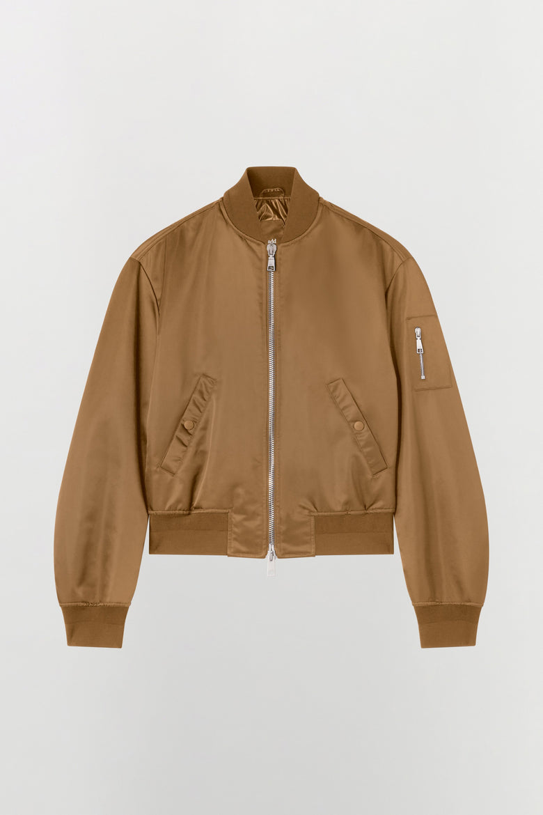 Water-repellent nylon bomber jacket with ribbed details